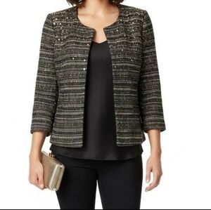 NWT! Metallic Tweed Sequin Crop Women's Open Front Spring Blazer/Jacket Small